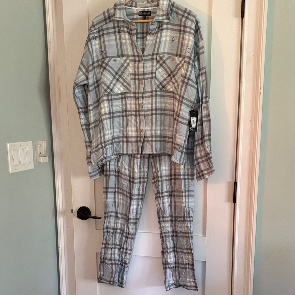 PJ Salvage Kids Plaid Pajama Set - Light Blue and Brown